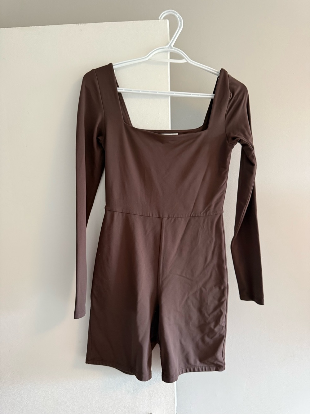Babaton Brown Long-Sleeve Square-Neck Romper